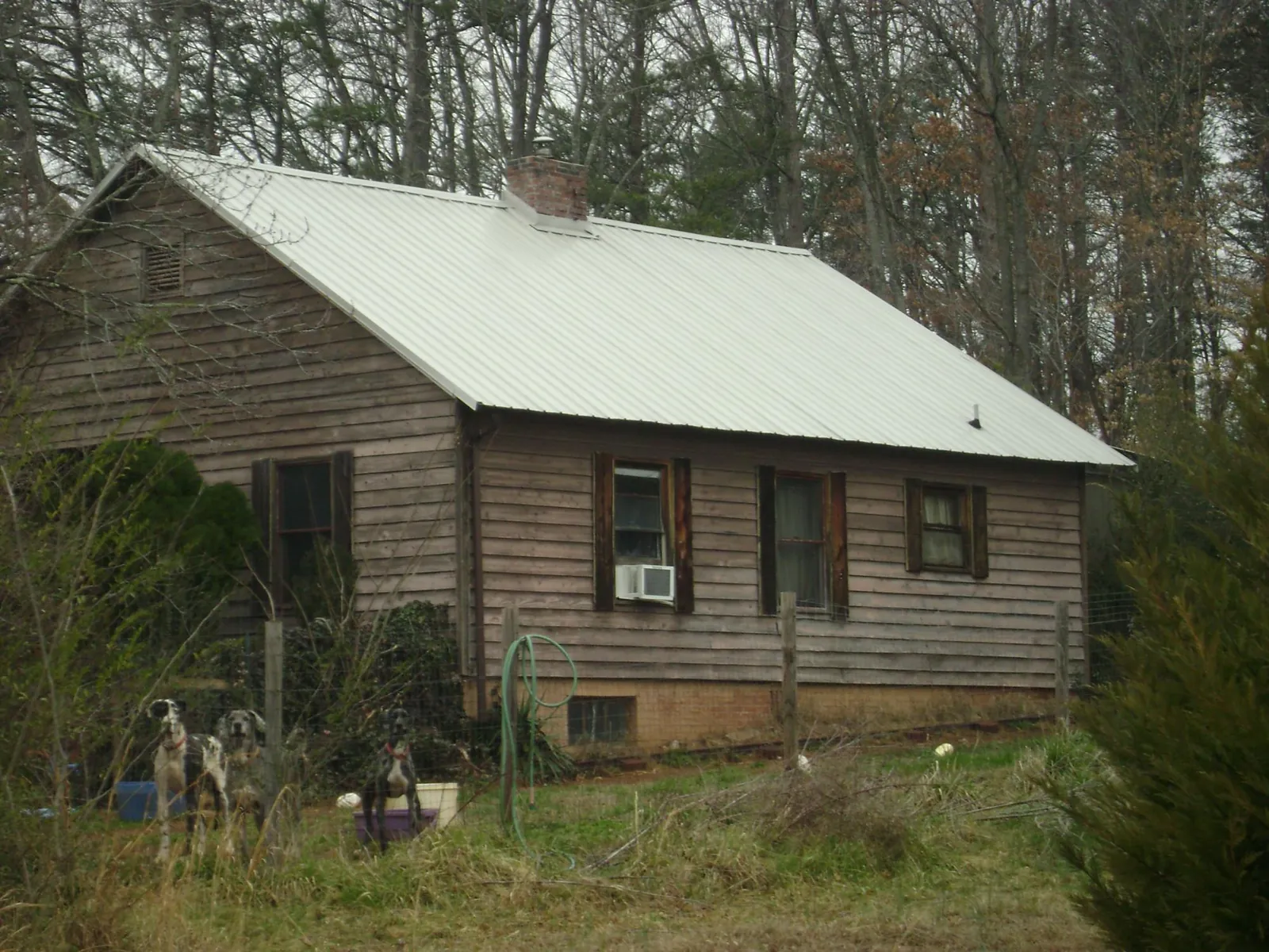 White metal roof on an old wood sided farmhouse, from a Asphalt Shingle Roof Repair job in New Plymouth
